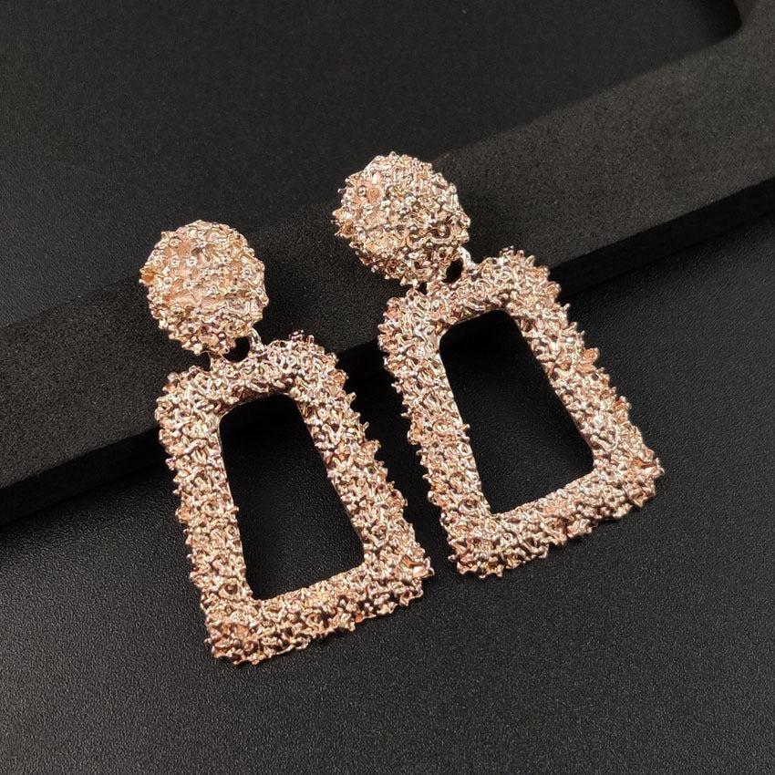 Exaggerated Geometric Earrings With Electroplated Gold Finish Featuring 304 Stainless Steel Posts In Alloy