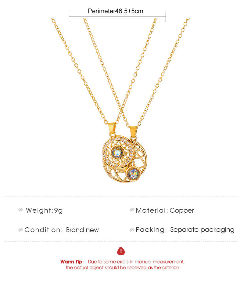Moon Pendant Necklace For Couples In Copper With KC Golden Electroplated Finish