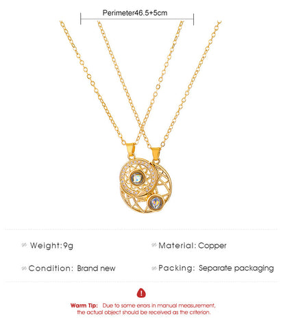Moon Pendant Necklace For Couples In Copper With KC Golden Electroplated Finish