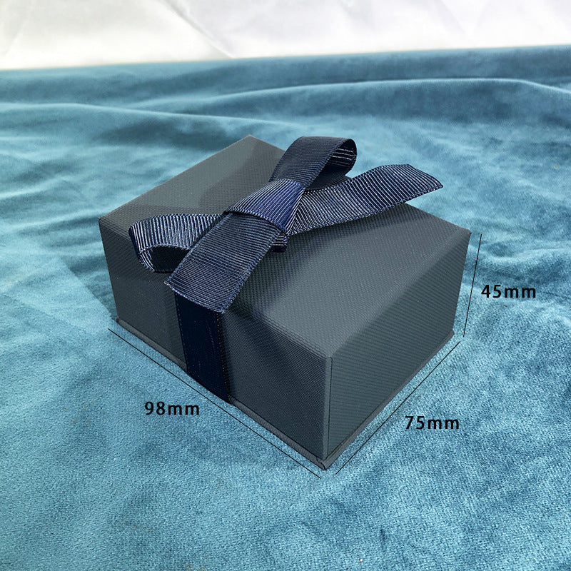 Paper Jewelry Box With Bow Tie Design In Dark Blue, Featuring Love Charms For Elegant Jewelry Packaging