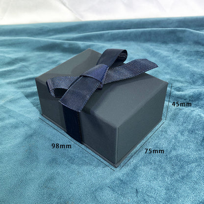 Paper Jewelry Box With Bow Tie Design In Dark Blue, Featuring Love Charms For Elegant Jewelry Packaging