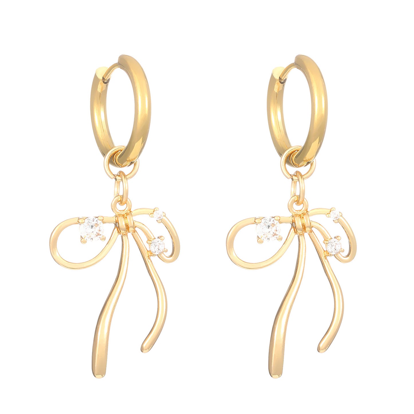 Sweet Silver Bow Tie Stud Earrings For Women With Copper Posts And Zircon Inlay