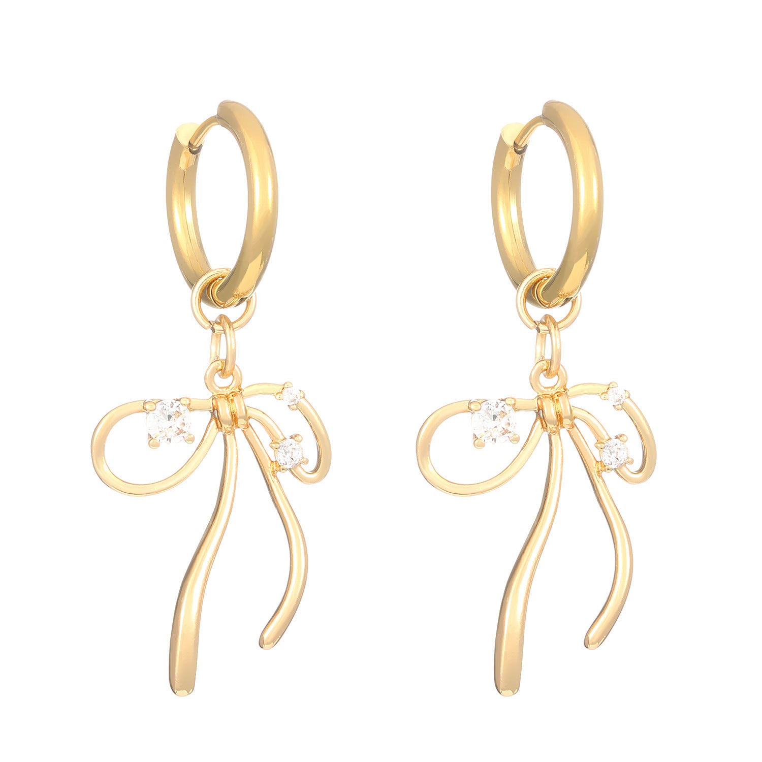 Sweet Silver Bow Tie Stud Earrings For Women With Copper Posts And Zircon Inlay