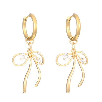 Sweet Silver Bow Tie Stud Earrings For Women With Copper Posts And Zircon Inlay