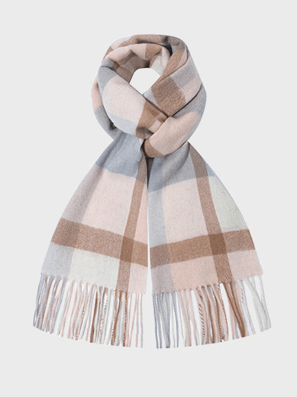 Contrast Color Keep Warm Tasseled Shawl&Scarf