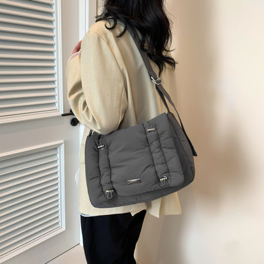 Unisex Square Bag With Sewing Thread Fashion Element In Durable Oxford Cloth, Featuring Folded Design, Ideal For Summer