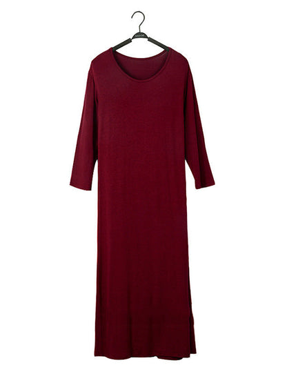Simple Modal Solid Color Round-Neck Long Sleeves Midi Dress