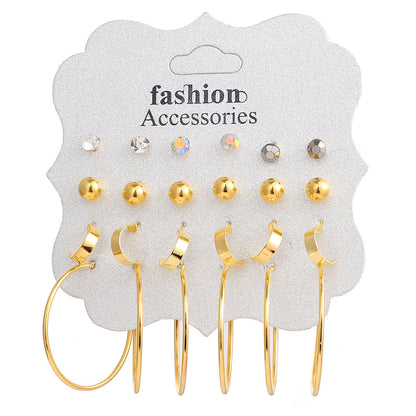 Geometric Jewelry Set For Women With KC Golden Plated Alloy And Zircon, Featuring 0.01µm Plating And Slider Chain