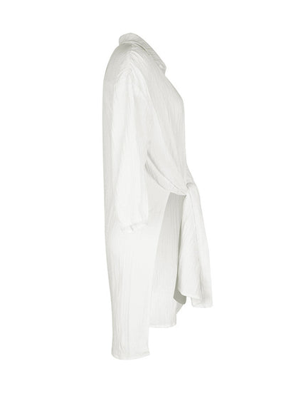 Long Sleeves Loose Buttoned Elasticity Solid Color Split-Side Lapel Blouses&Shirts Tops