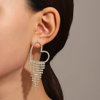 Long Tassel Earrings For Women Super Shiny Butterfly Heart-shaped Rhinestone Pendant Stud Earrings Shiny Jewelry