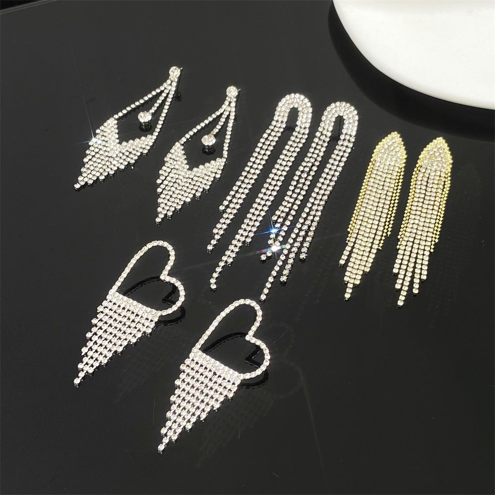 Long Tassel Earrings For Women Super Shiny Butterfly Heart-shaped Rhinestone Pendant Stud Earrings Shiny Jewelry