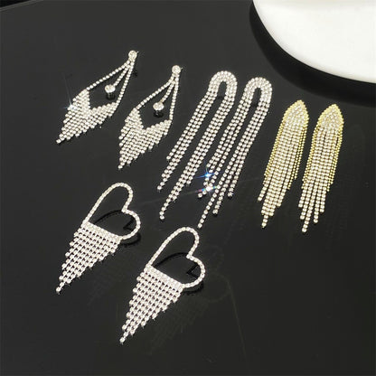 Long Tassel Earrings For Women Super Shiny Butterfly Heart-shaped Rhinestone Pendant Stud Earrings Shiny Jewelry