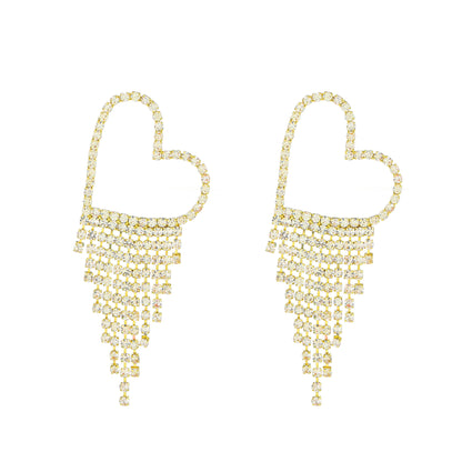 Long Tassel Earrings For Women Super Shiny Butterfly Heart-shaped Rhinestone Pendant Stud Earrings Shiny Jewelry