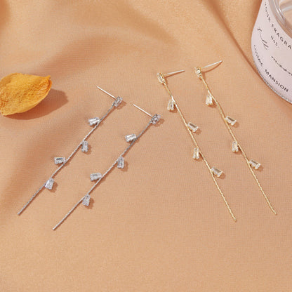 Long Tassel Earrings For Women Super Shiny Butterfly Heart-shaped Rhinestone Pendant Stud Earrings Shiny Jewelry