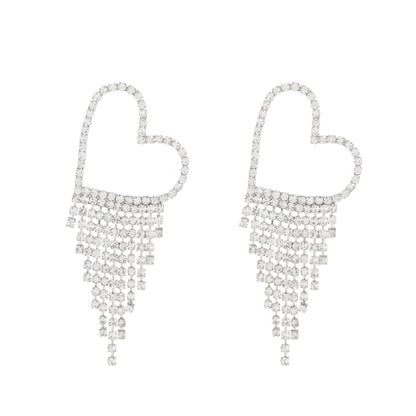 Long Tassel Earrings For Women Super Shiny Butterfly Heart-shaped Rhinestone Pendant Stud Earrings Shiny Jewelry
