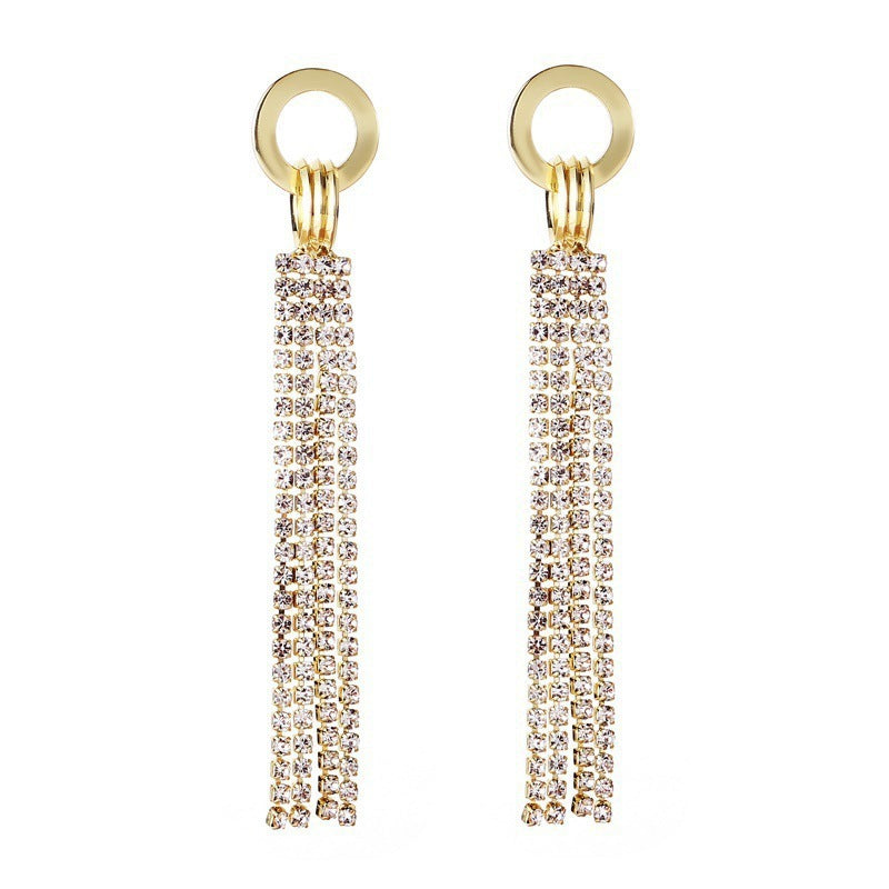 Long Tassel Earrings For Women Super Shiny Butterfly Heart-shaped Rhinestone Pendant Stud Earrings Shiny Jewelry