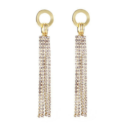 Long Tassel Earrings For Women Super Shiny Butterfly Heart-shaped Rhinestone Pendant Stud Earrings Shiny Jewelry