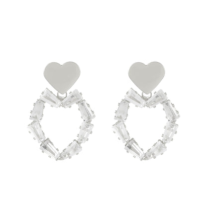 Long Tassel Earrings For Women Super Shiny Butterfly Heart-shaped Rhinestone Pendant Stud Earrings Shiny Jewelry