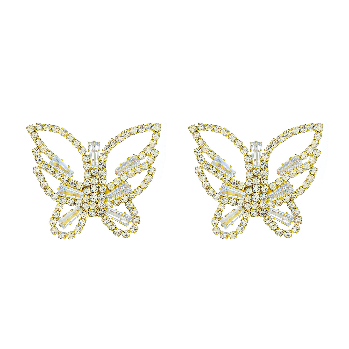 Long Tassel Earrings For Women Super Shiny Butterfly Heart-shaped Rhinestone Pendant Stud Earrings Shiny Jewelry