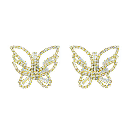 Long Tassel Earrings For Women Super Shiny Butterfly Heart-shaped Rhinestone Pendant Stud Earrings Shiny Jewelry