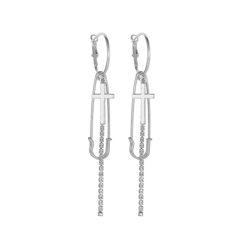 Long Tassel Earrings For Women Super Shiny Butterfly Heart-shaped Rhinestone Pendant Stud Earrings Shiny Jewelry