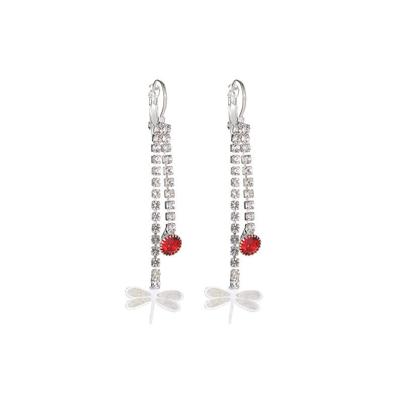 Long Tassel Earrings For Women Super Shiny Butterfly Heart-shaped Rhinestone Pendant Stud Earrings Shiny Jewelry