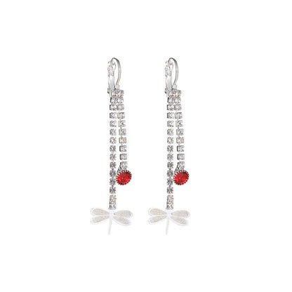 Long Tassel Earrings For Women Super Shiny Butterfly Heart-shaped Rhinestone Pendant Stud Earrings Shiny Jewelry