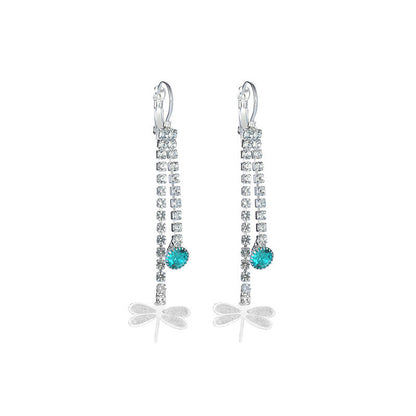 Long Tassel Earrings For Women Super Shiny Butterfly Heart-shaped Rhinestone Pendant Stud Earrings Shiny Jewelry
