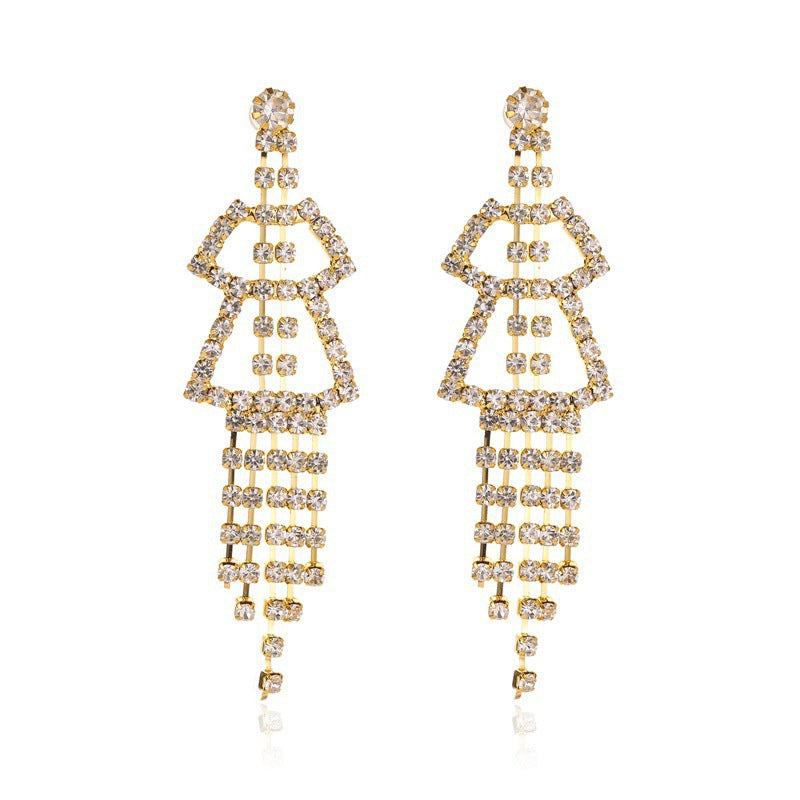 Long Tassel Earrings For Women Super Shiny Butterfly Heart-shaped Rhinestone Pendant Stud Earrings Shiny Jewelry