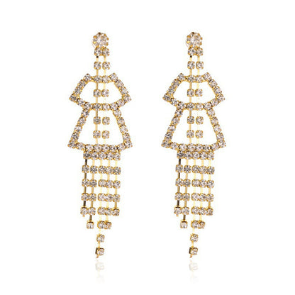 Long Tassel Earrings For Women Super Shiny Butterfly Heart-shaped Rhinestone Pendant Stud Earrings Shiny Jewelry