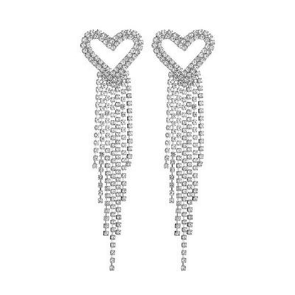 Long Tassel Earrings For Women Super Shiny Butterfly Heart-shaped Rhinestone Pendant Stud Earrings Shiny Jewelry