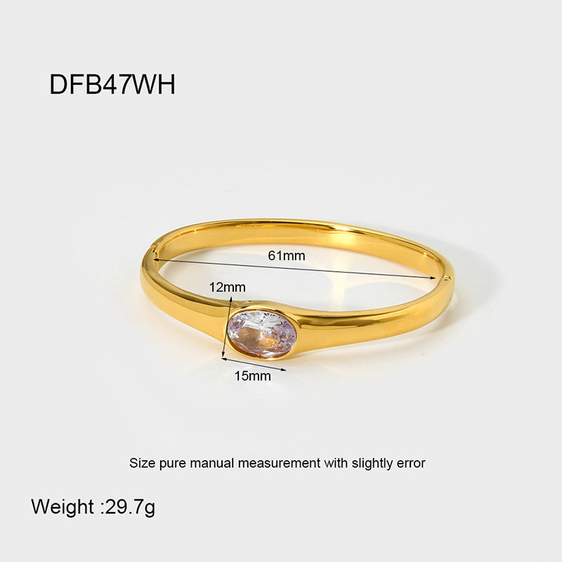 Oval Bangle For Women In Metal Featuring 18K Real Gold Plating And Zircon Inlay