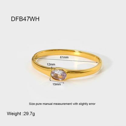 Oval Bangle For Women In Metal Featuring 18K Real Gold Plating And Zircon Inlay