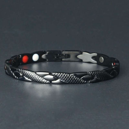 Dragon Alloy Bracelet In Dyed Black With Electroplated Finish, Unisex Design Featuring Magnetic Clasp Closure