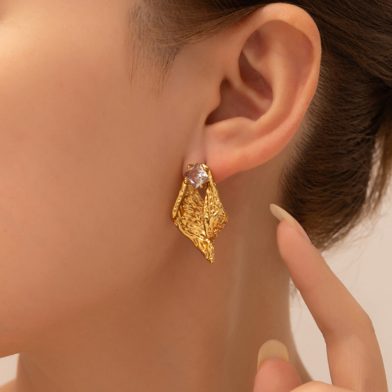 For Women Conch Geometric Folded Stud Earrings Made Of Durable Titanium Steel