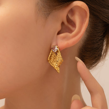 For Women Conch Geometric Folded Stud Earrings Made Of Durable Titanium Steel