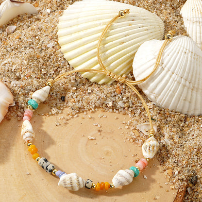 Bohemian Style Shell Semi-Precious Stone Spacer Copper Bead Bracelet Multifunctional Geometric Pattern Unisex Daily Wear Black