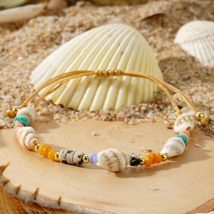 Bohemian Style Shell Semi-Precious Stone Spacer Copper Bead Bracelet Multifunctional Geometric Pattern Unisex Daily Wear Black
