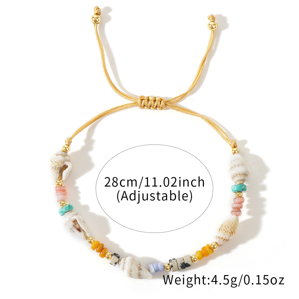 Bohemian Style Shell Semi-Precious Stone Spacer Copper Bead Bracelet Multifunctional Geometric Pattern Unisex Daily Wear Black