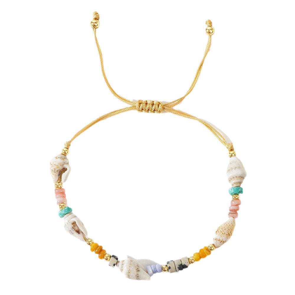 Bohemian Style Shell Semi-Precious Stone Spacer Copper Bead Bracelet Multifunctional Geometric Pattern Unisex Daily Wear Black