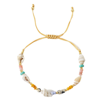 Bohemian Style Shell Semi-Precious Stone Spacer Copper Bead Bracelet Multifunctional Geometric Pattern Unisex Daily Wear Black