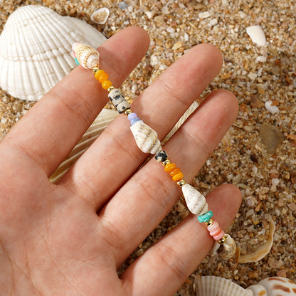 Bohemian Style Shell Semi-Precious Stone Spacer Copper Bead Bracelet Multifunctional Geometric Pattern Unisex Daily Wear Black
