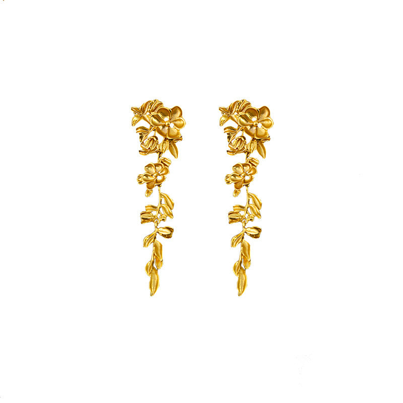 Retro Gold Flowers Tassel Earrings For Women With 925 Sterling Silver Ear Pins In Alloy