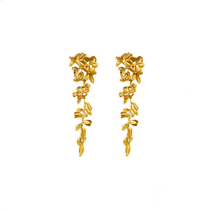 Retro Gold Flowers Tassel Earrings For Women With 925 Sterling Silver Ear Pins In Alloy