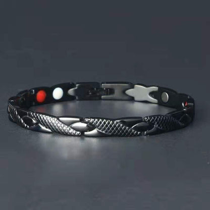 Dragon Alloy Bracelet In Dyed Black With Electroplated Finish, Unisex Design Featuring Magnetic Clasp Closure