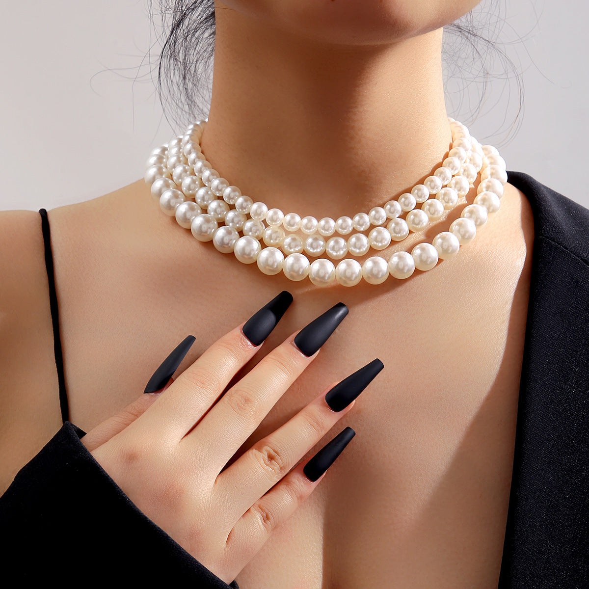 Baroque Style Three Layer Pearl Necklace With Beaded Chain Featuring Resin Pendant For Women