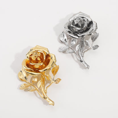 Rose Pattern Alloy Brooch Pin In Elegant Golden Finish For Stylish Accessory