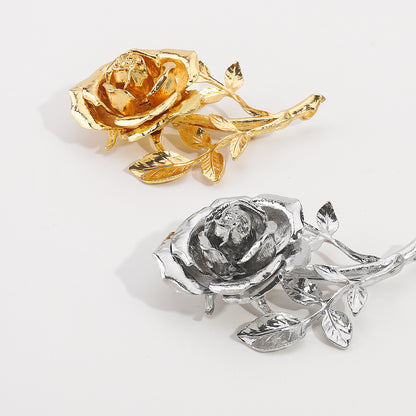 Rose Pattern Alloy Brooch Pin In Elegant Golden Finish For Stylish Accessory