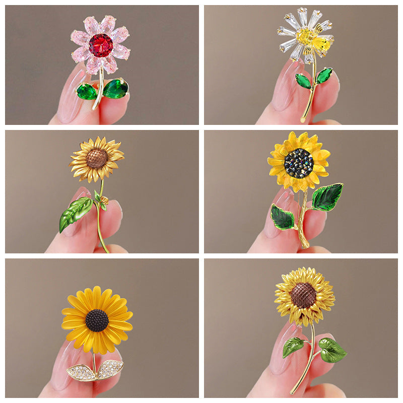 Sunflower Pin Brooches In Zinc Alloy Featuring Elegant Floral Design
