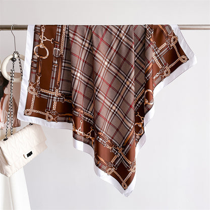 Silk Scarf In Wine Red Featuring Printing And Lines, Made Of Polyester, Perfect For Autumn